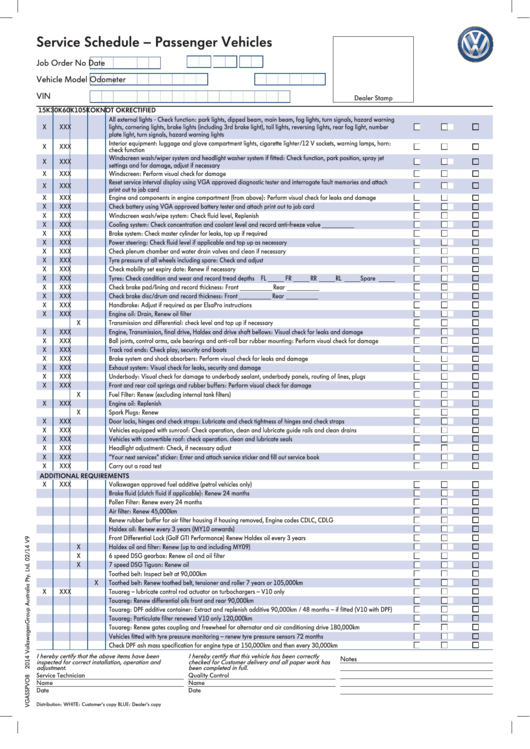 Volkswagen Service Schedule Passenger Vehicles Printable Pdf Download