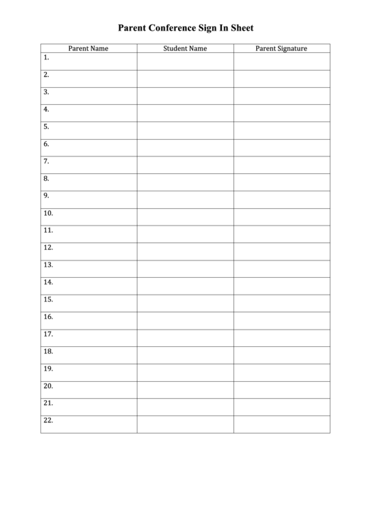 Parent Conference Sign In Sheet Template Printable pdf