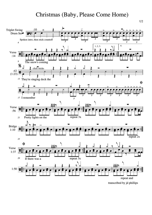 Christmas (Baby, Please Come Home) Drum Sheet Music Printable pdf