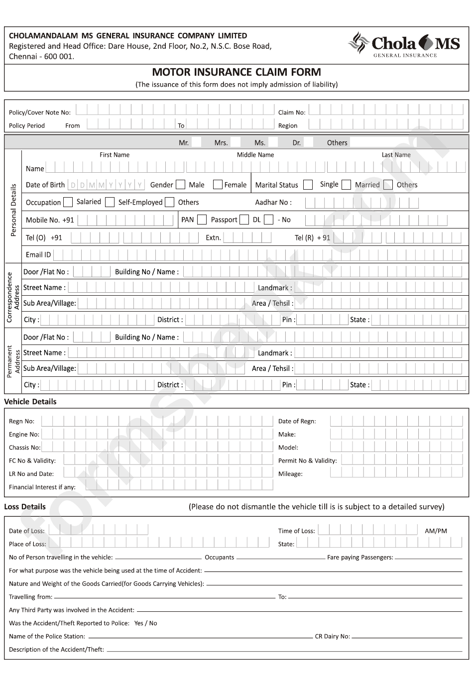 Motor Insurance Claim Form