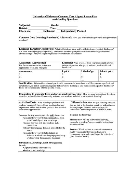 Common Core Aligned Lesson Plan And Guiding Questions Printable pdf