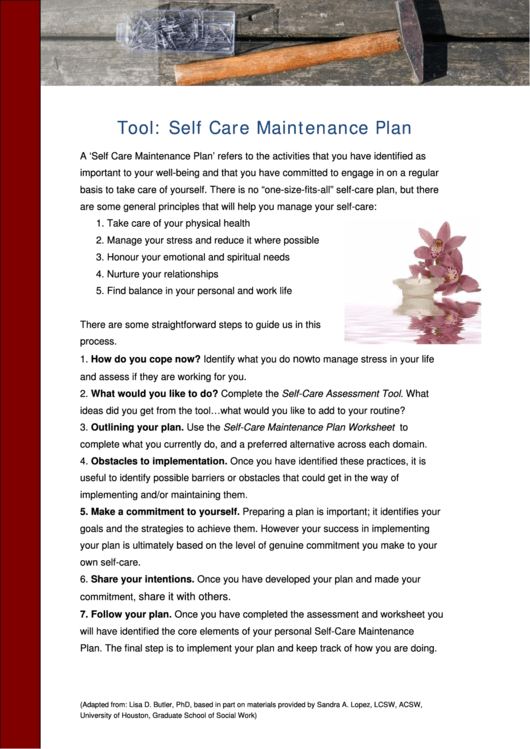 Self Care Maintenance Plan