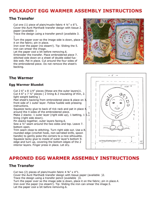 Apron Pattern - Polkadot Egg Warmer Assembly Instructions Printable pdf