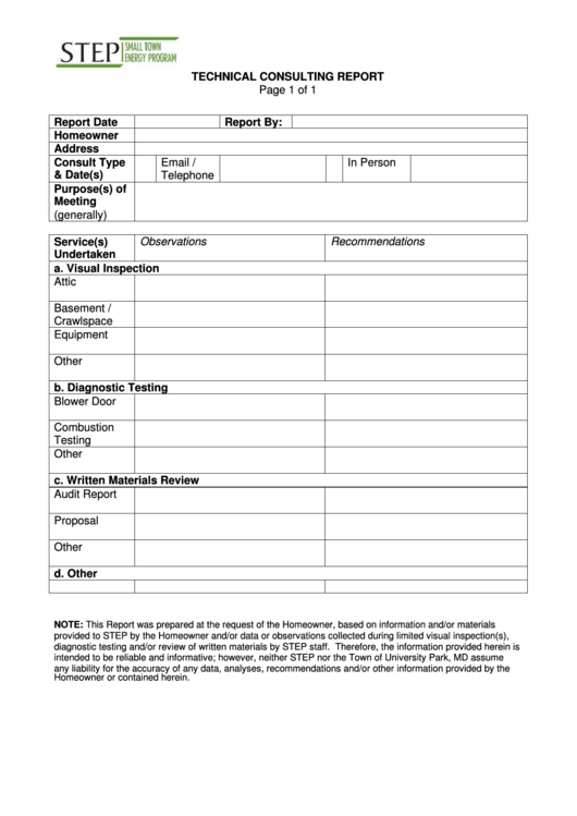 Sample Technical Consultant Report Template Printable pdf