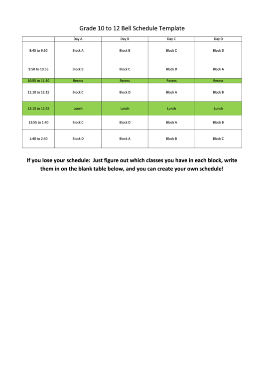 Lunch Schedule Template Printable pdf