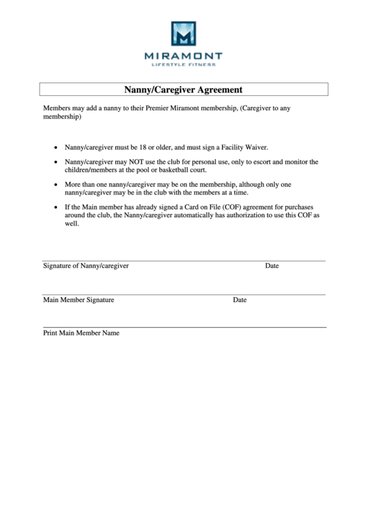 Nanny/caregiver Agreement Form Printable pdf