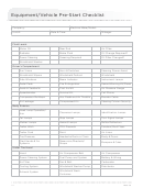 Equipment/vehicle Pre-start Checklist