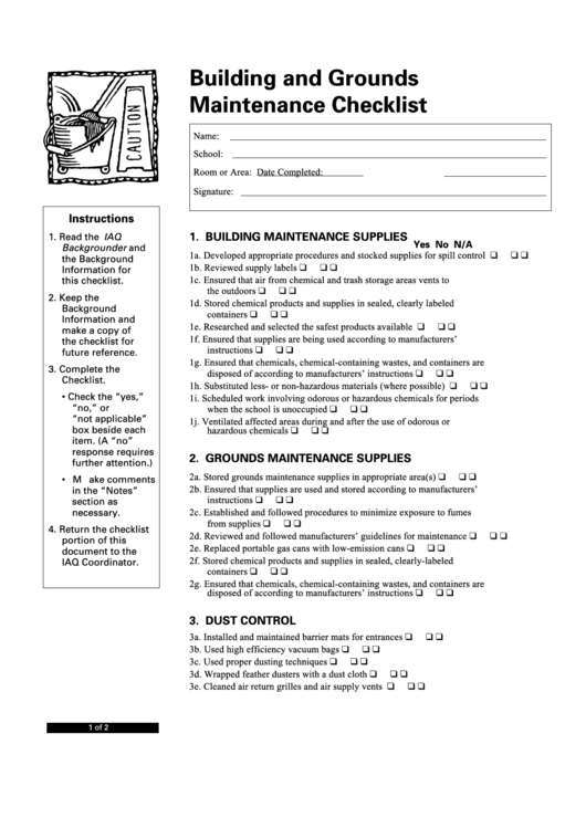 Building And Grounds Maintenance Checklist Printable pdf