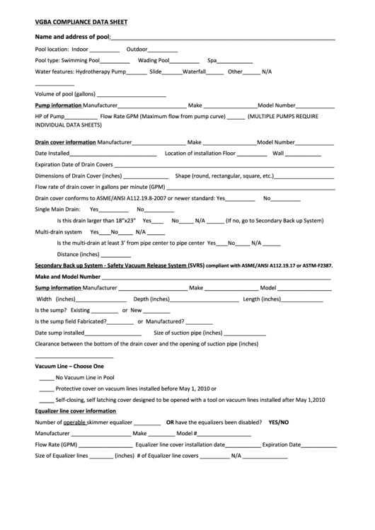 Vgba Compliance Data Sheet printable pdf download