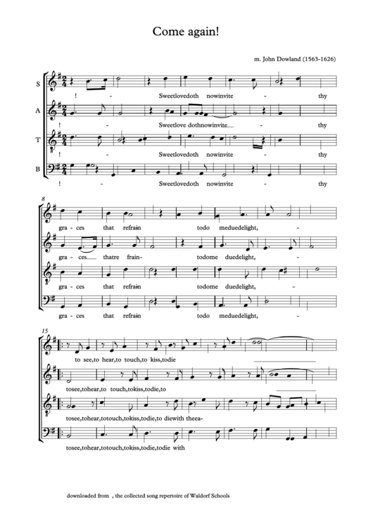 Come Again, Sweet Love - By J Dowland Printable pdf