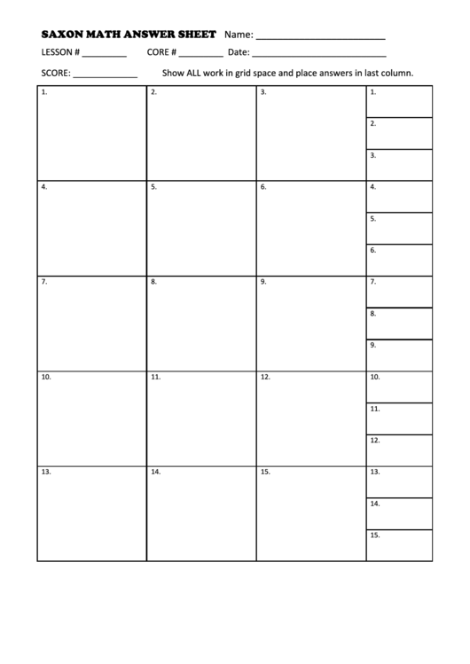 Saxon Math Answer Sheet Page 2 Of 2 In Pdf