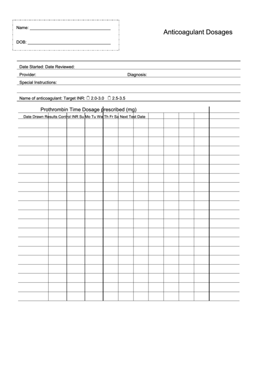Anticoagulant Flow Sheet Printable pdf