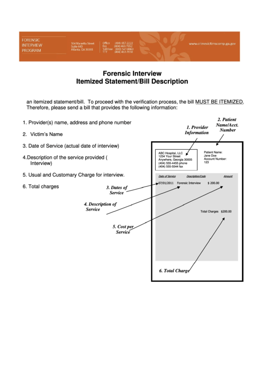 Itemized Statement/bill Description Printable pdf
