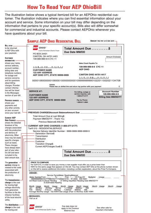 Aep Ohio Sample Bill Printable pdf