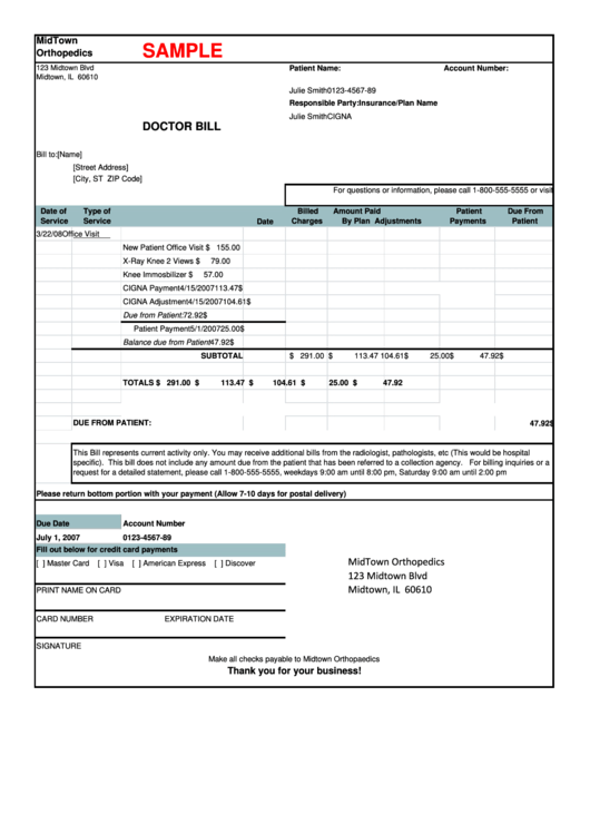 Sample Doctor Bill Printable pdf