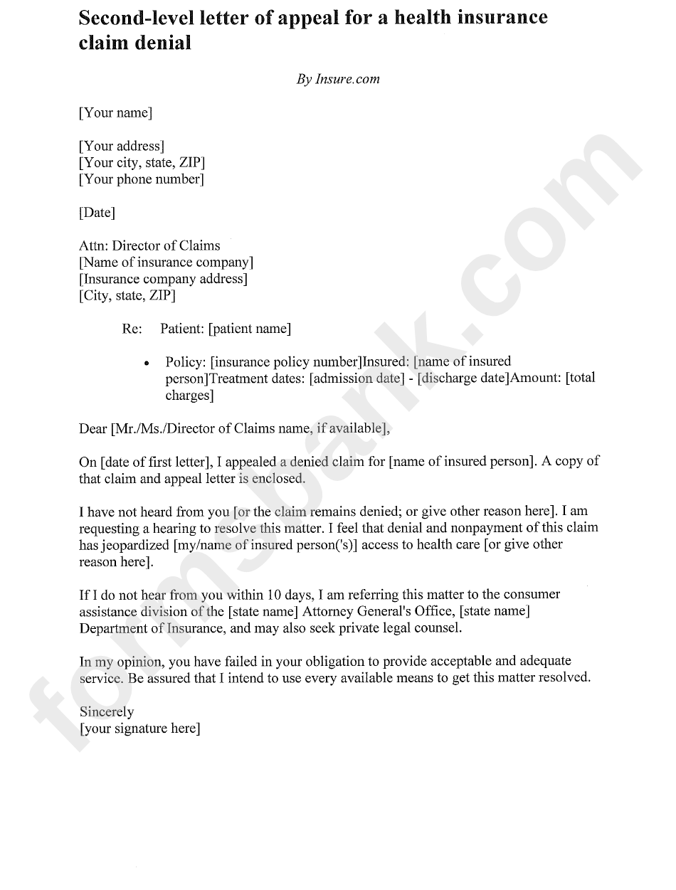 Sample Letter Of Appeal Template For A Denied Health Insurance Claim