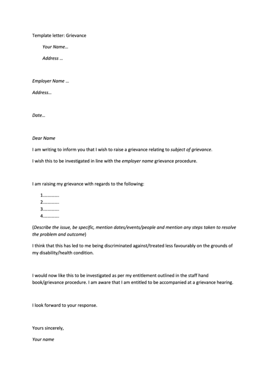 Grievance Letter Template