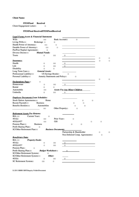 Document Checklist Printable pdf