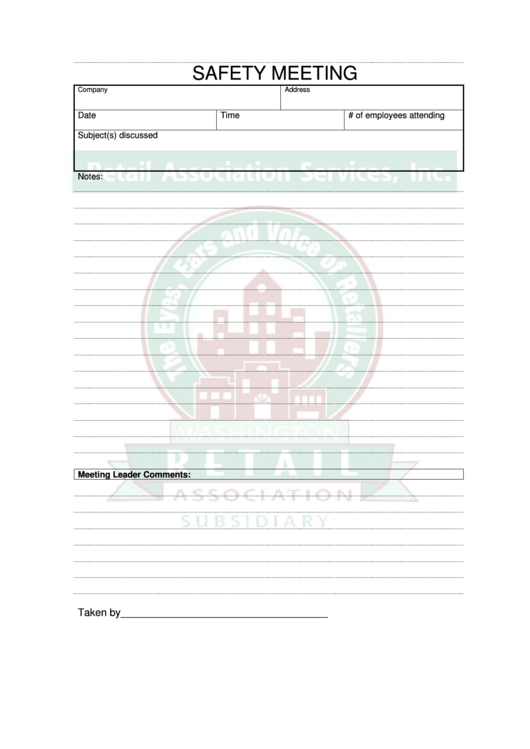 Safety Meeting Minutes Template Printable pdf