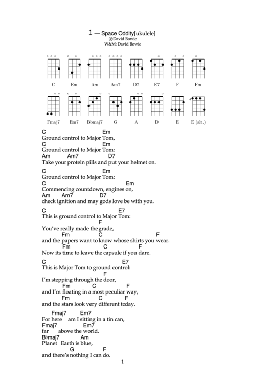 Space Oddity - Halifax Ukulele Gang Printable pdf