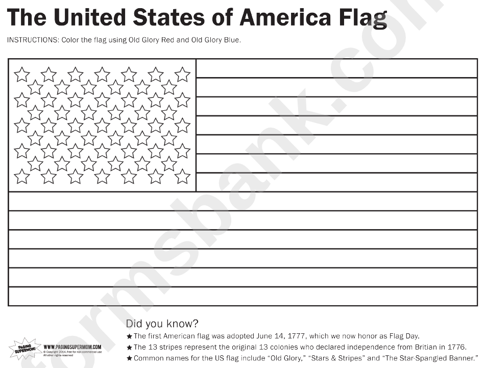 The United States Of America Flag Coloring Page