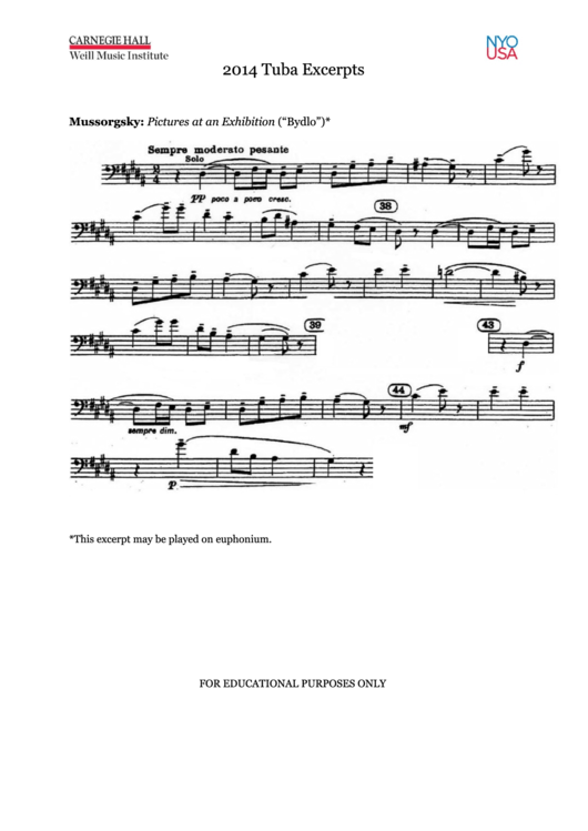 Tuba Excerpts - Mussorgsky: Pictures At An Exhibition (Shhet Music) Printable pdf