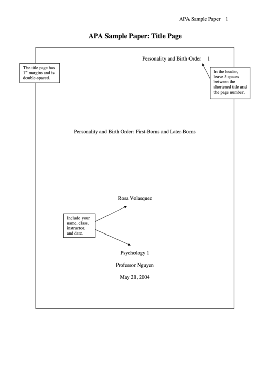 Apa Sample Paper: Title Page printable pdf download