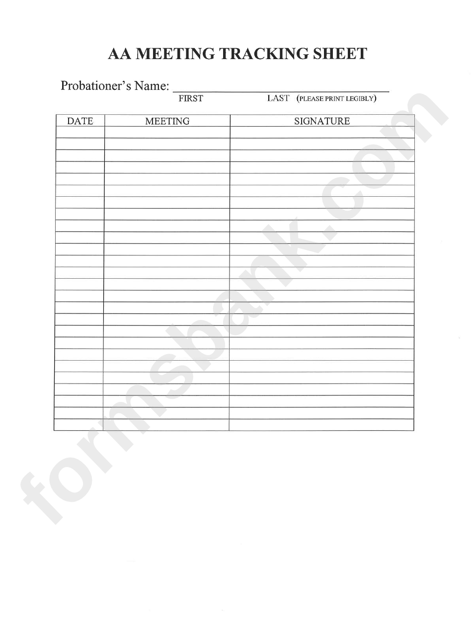 Printable Aa Attendance Sheet