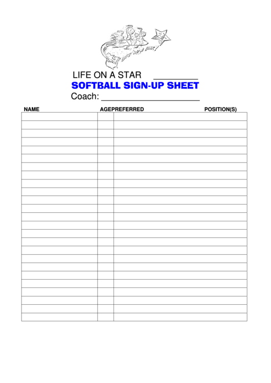 Softball Sign-Up Sheet Printable pdf