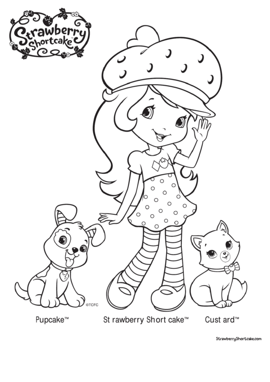 Strawberry Shortcake, Pupcake & Custard Coloring Sheet Printable pdf