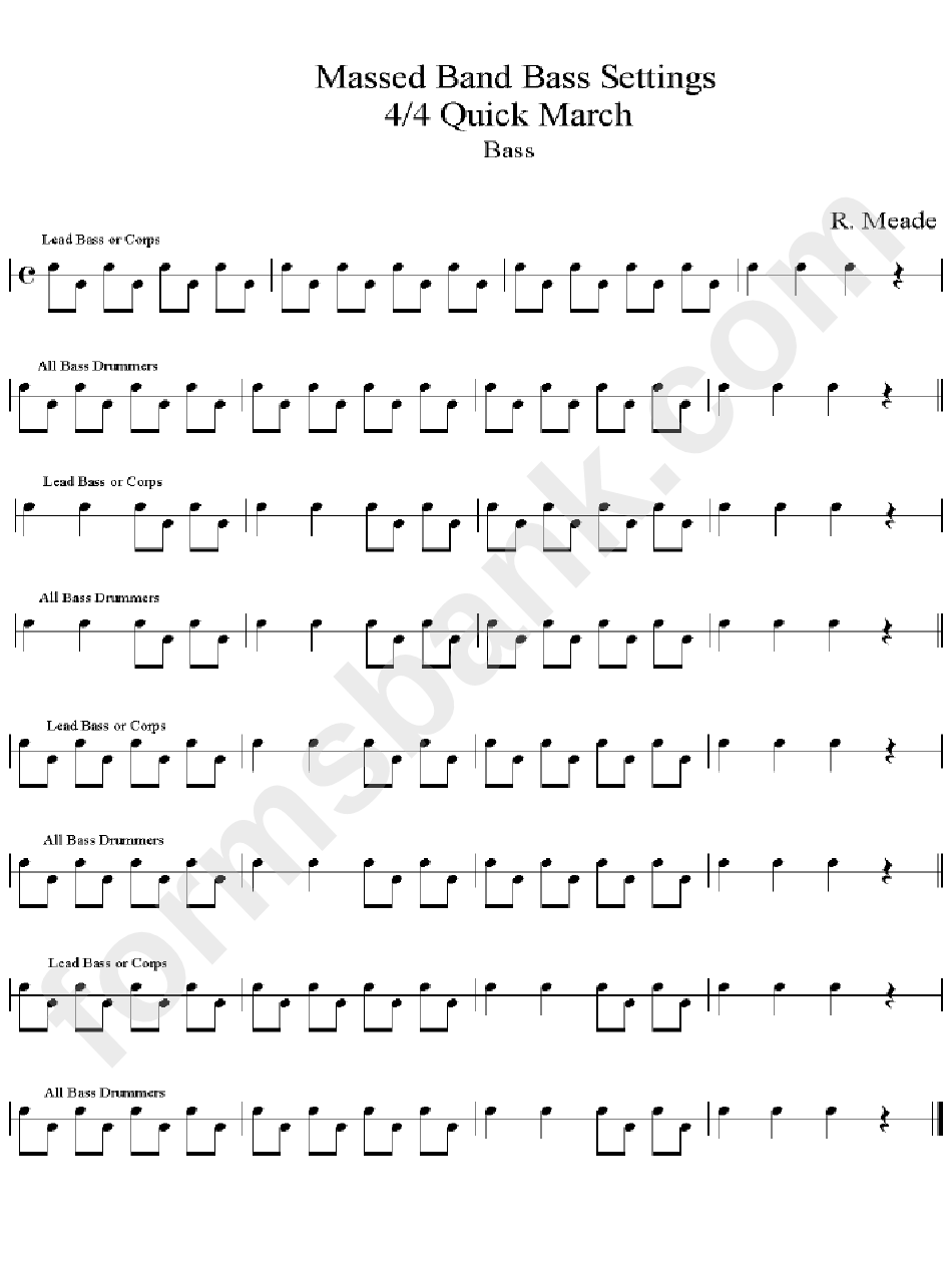 Massed Band Bass Drum Scores (Bass) - 4/4 Quick March - R. Meade
