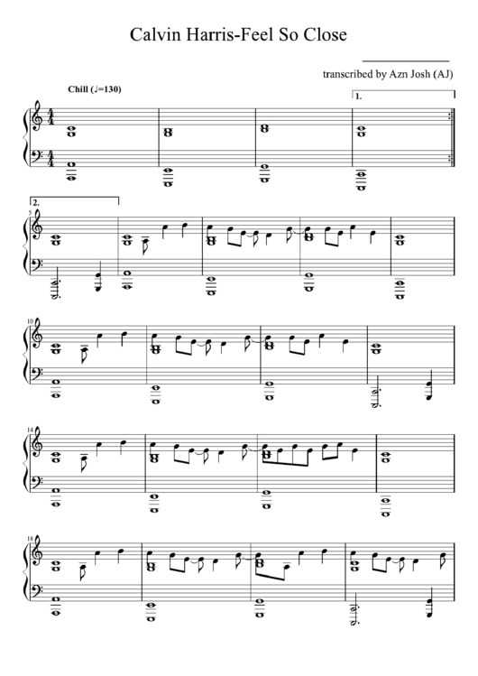 Feel So Close (Sheet Music) - Calvin Harris Printable pdf