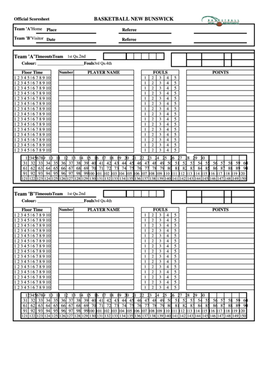 Basketball Official Scoresheet Template - Basketball New Bunswick