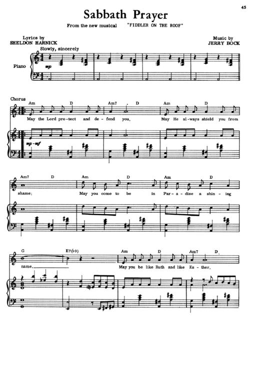 Sabbath Prayer (Fiddler On The Roof) - Jerry Rock Printable pdf