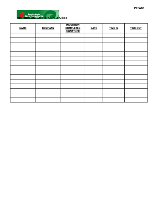 Visitor/contractor Sign-in Sheet
