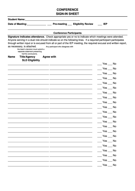 Conference Sign-In Sheet Printable pdf