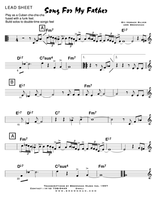 Lead Sheet - Song For My Father (Horace Silver) Printable pdf