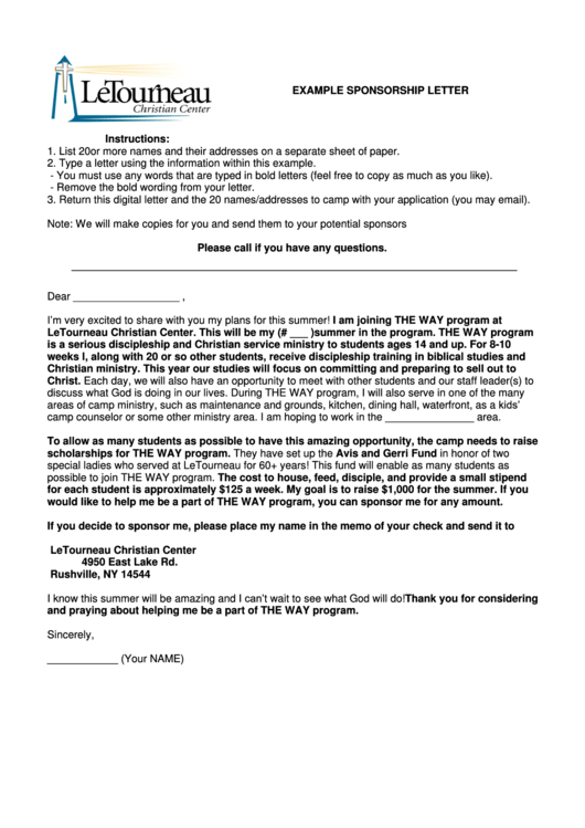 Example Sponsor Letter Template Printable pdf