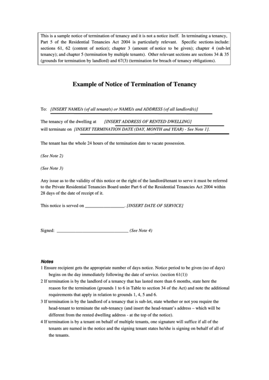 Example Of Notice Of Termination Of Tenancy Printable pdf