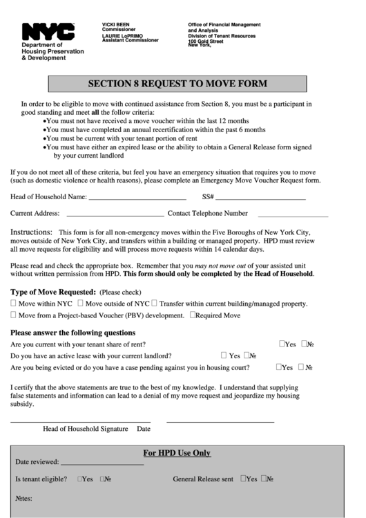 Section 8 Request To Move Form Printable pdf