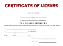 Certificate Of Gospel Ministry License