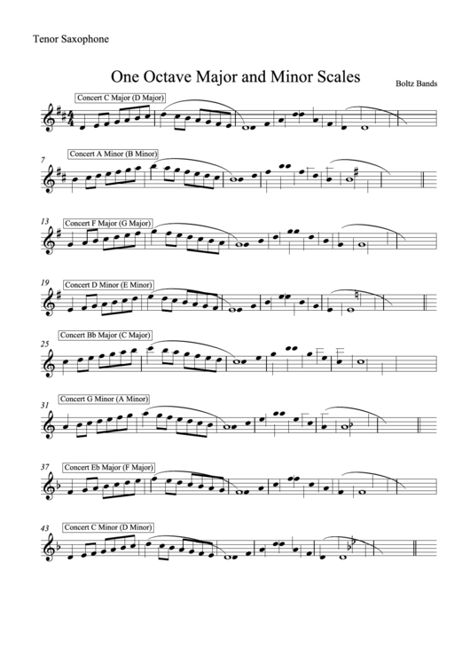 Tenor Saxophone Scale Sheet Printable pdf