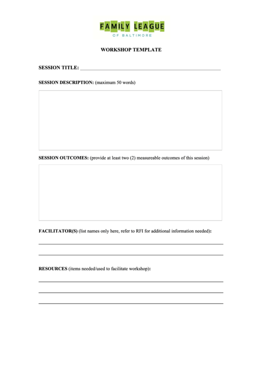 Fillable Workshop Template Printable pdf