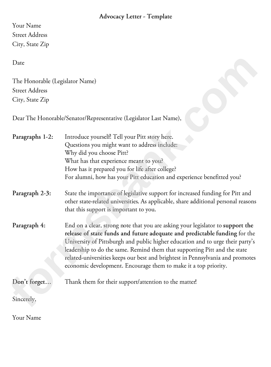 Advocacy Letter Template printable pdf download