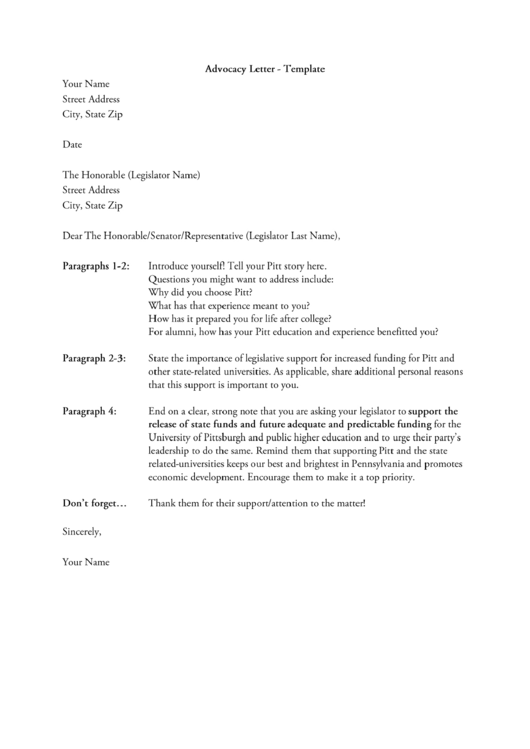 Advocacy Letter Template Printable pdf