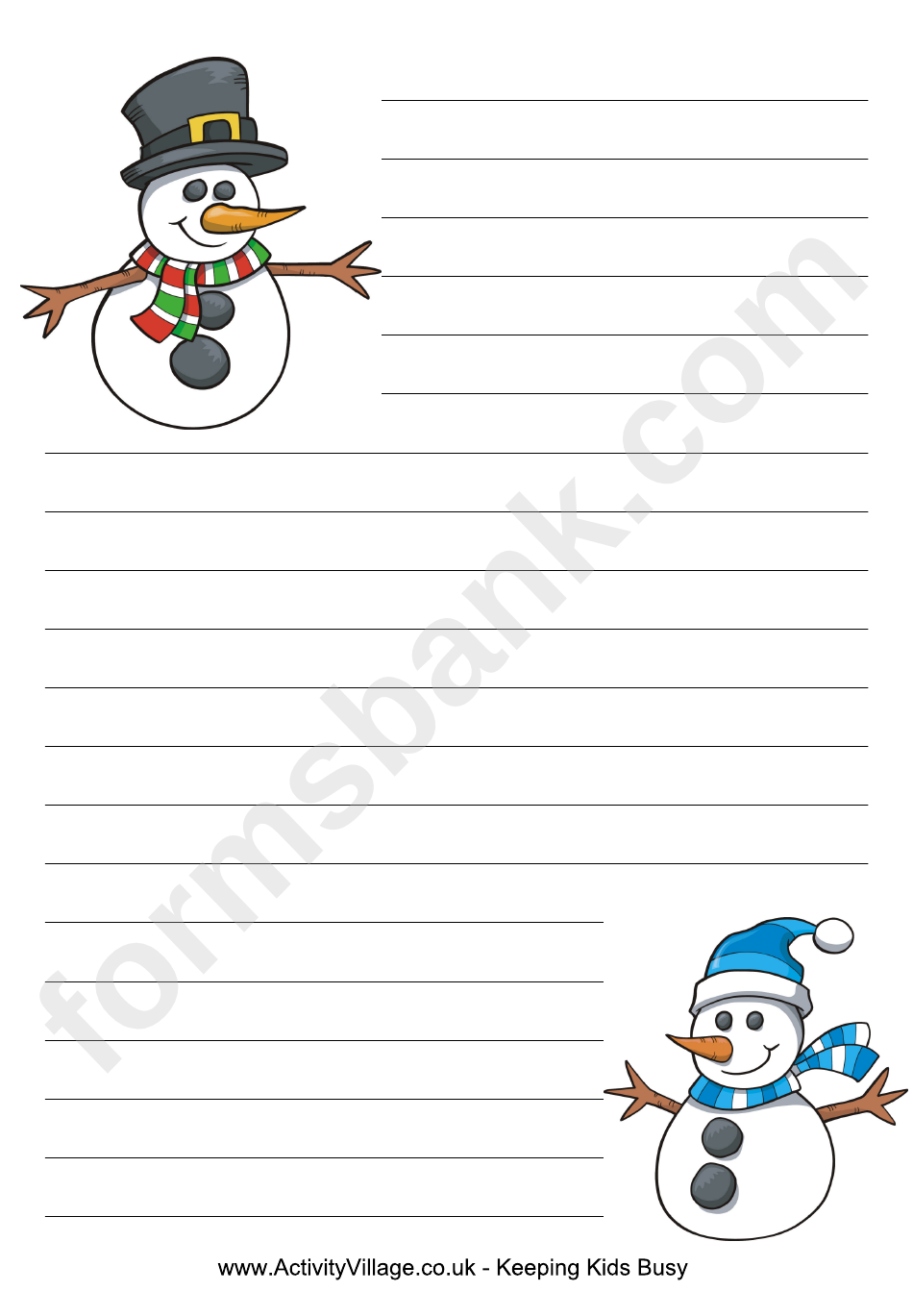Snowman Writing Paper - Lined