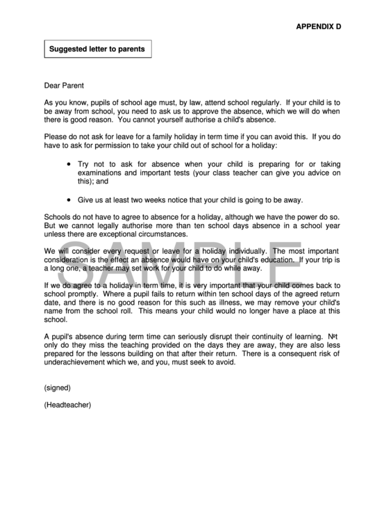 Suggested Letter To Parents Printable pdf