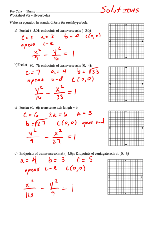 Hyperbolas Worksheet With Answers Printable pdf
