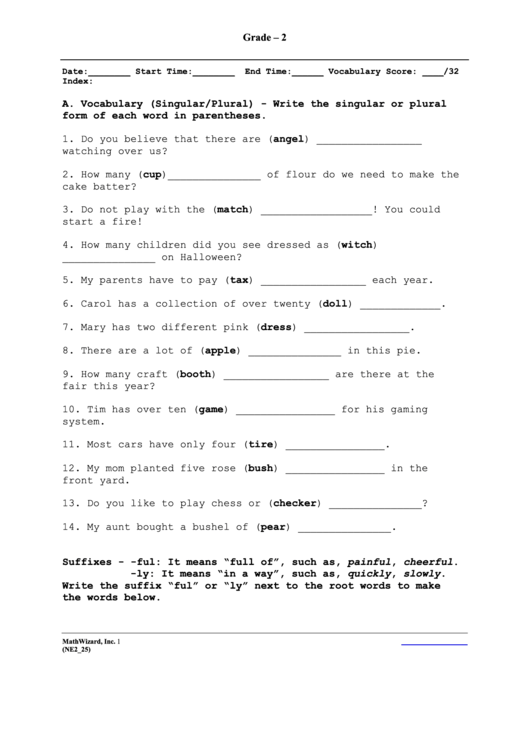 2nd Grade Vocabulary Worksheet Printable pdf