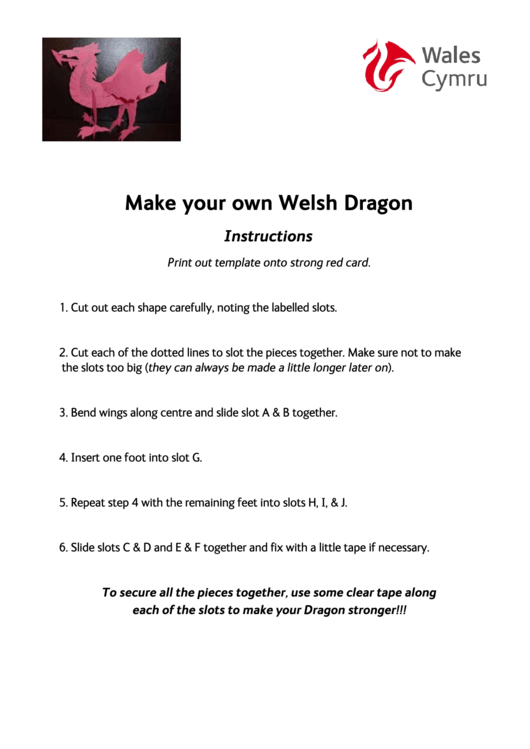 Welsh Dragon Template With Instructions Printable pdf